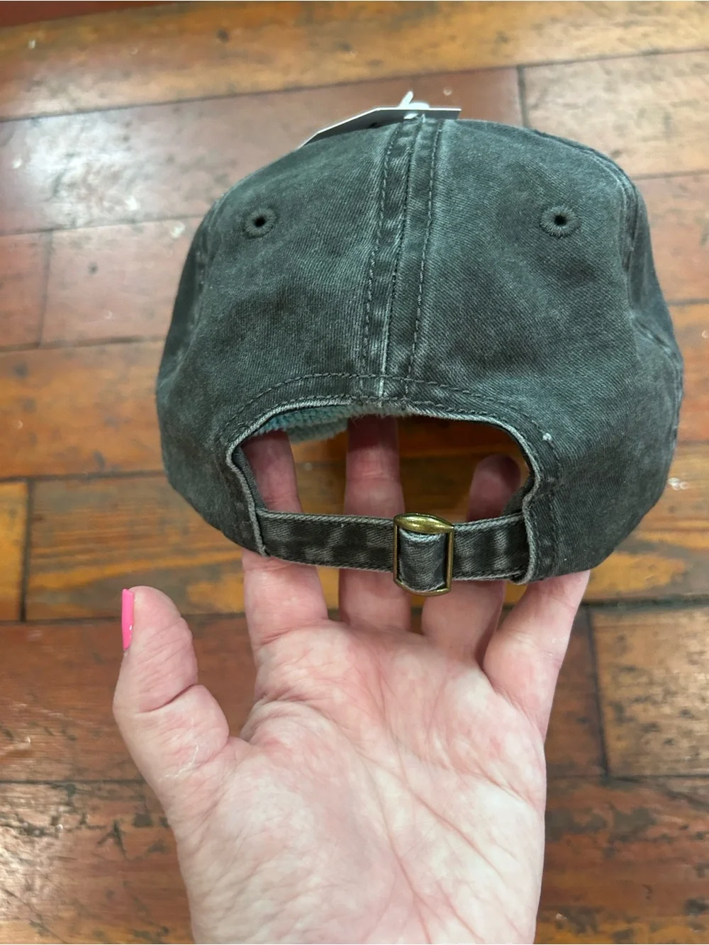Upcycled distressed Louis Vuitton Black Baseball Cap with Green Monogram Patch